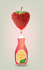 Strawberry juice fresh drink with bottle design vector illustration; sweet healthy product.