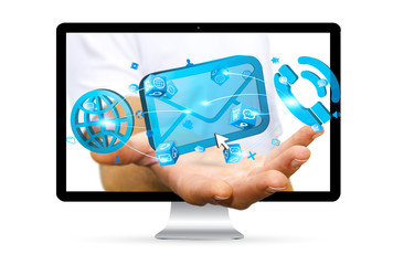 Businessman holding a digital 3D email icon in his hand