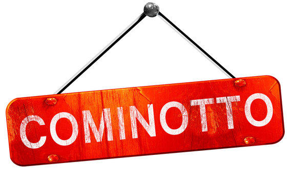 Cominotto, 3D rendering, a red hanging sign