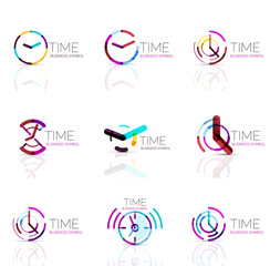 Geometric clock and time icon set