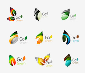 Colorful geometric nature concepts - abstract leaf logos, multicolored icons, symbol set