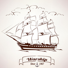 sailer, vintage wooden ship vector sketch © lapencia