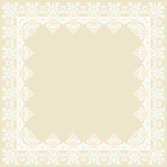 Classic vector light square frame with arabesques and orient elements. Abstract fine ornament with place for text