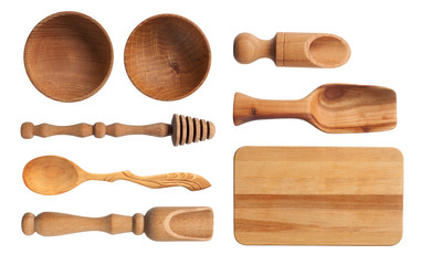Collection of wooden kitchen utensils