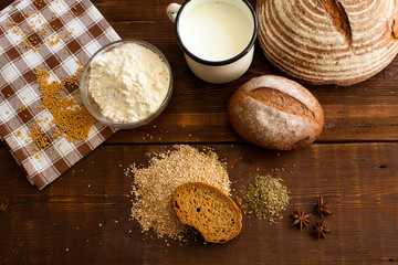 Brown bread on the wooden table