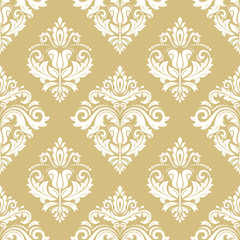 Oriental vector classic yellow and white pattern. Seamless abstract background with repeating elements