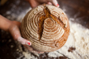 Brown bread in hands