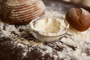 Bread and flour on the table
