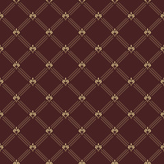 Geometric repeating ornament with golden diagonal dotted lines. Seamless abstract modern pattern