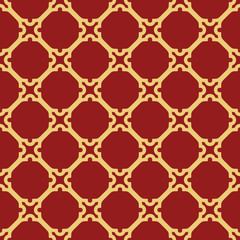 Geometric red ornament with golden elements. Seamless pattern for wallpapers and backgrounds