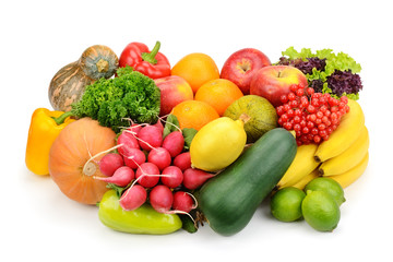 fruits and vegetables isolated on white background