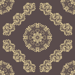 Oriental classic brown and golden pattern. Seamless abstract background