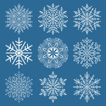 Set of snowflakes. Fine winter ornament. White snowflake collection