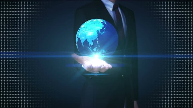 Businessman outspread hands,  Earth changes numerous real estate building, real estate business sign(included alpha)