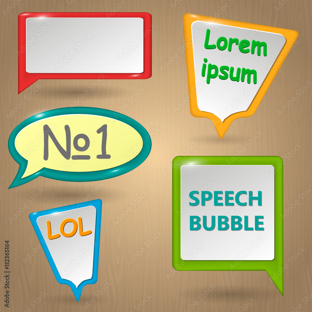 Poster colorful text speech bubbles as eps10 vector icon emblem of talking or having conversation, communic