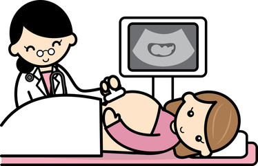 エコーの検査を受ける妊婦