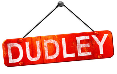 Dudley, 3D rendering, a red hanging sign