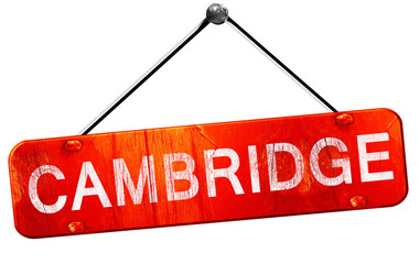 Cambridge, 3D rendering, a red hanging sign