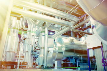 Industrial zone, Steel pipelines in blue tones
