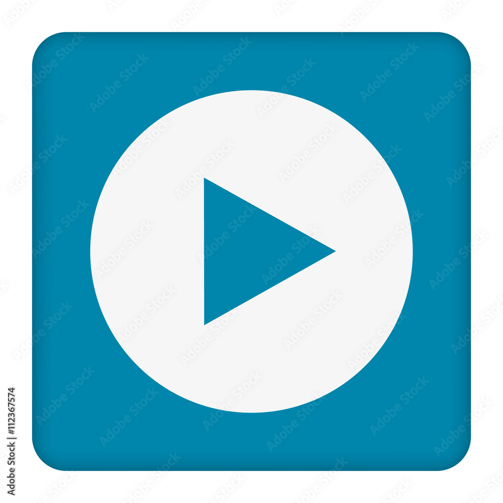 Poster white play button vector icon. white circle. blue button