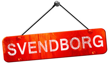 Svendborg, 3D rendering, a red hanging sign