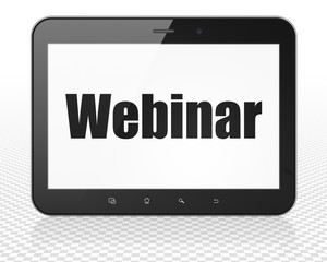 Studying concept: Tablet Pc Computer with Webinar on display