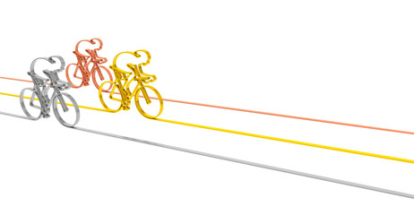 Cycle race sport competition championship concept. Abstract gold, silver and bronze bicycles racers as symbol of sporting competition and winning (background template for illustrating bicycle racing)