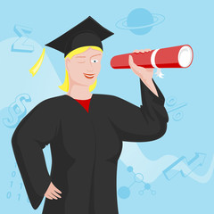 Young blond woman in her graduation gown