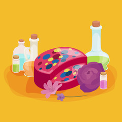 Natural Handmade Soap and Olives vector illustration