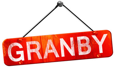 Granby, 3D rendering, a red hanging sign
