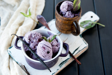Homemade bilberry ice cream
