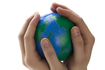 globe on human hands