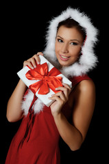 The Christmas girl with boxes gifts