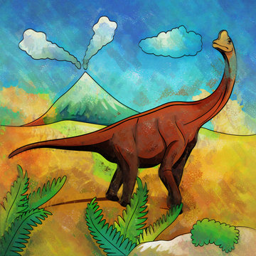Dinosaur in the habitat. Illustration Of Brachiosaur