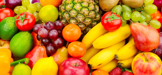 Collection juicy fruits and vegetables
