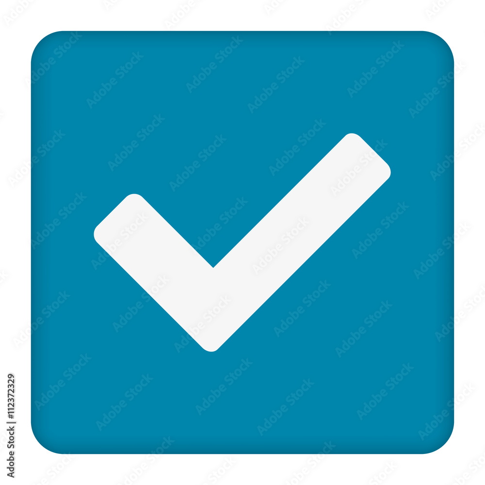 Aufkleber check icon. this flat rounded square button uses blue and white colors.
