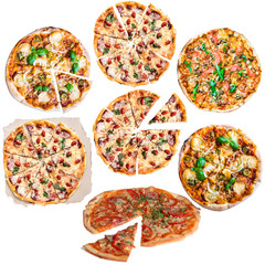 Pizza collection isolated on white background