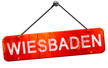 Wiesbaden, 3D rendering, a red hanging sign