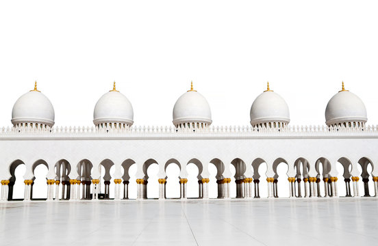 Five Domes Of Sheikh Zayed Mosque  Isolated On A White Background