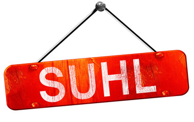 Suhl, 3D rendering, a red hanging sign