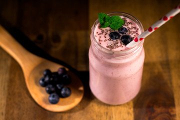 Close up of fruit yougurt smoothie - health living concept.