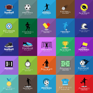 Football Icon Set - Isolated On Mosaic Background. Vector Illustration, Graphic Design.For Web, Websites, Print, Presentation Templates, Mobile Applications And Promotional Materials