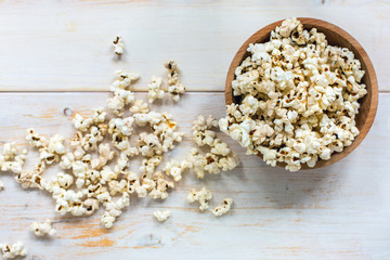 Bowl with popcorn. View from above.