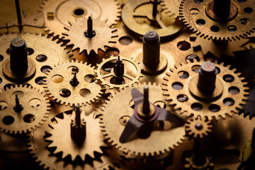 Vintage gears and cogs from old mechanism macro