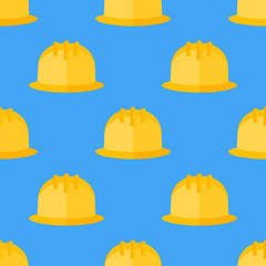 Seamless pattern with safety helmet on blue background. Vector texture.