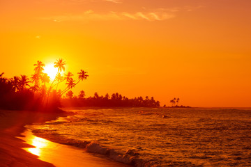 Coucher de soleil sur la plage tropicale
