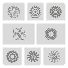 Set of monochrome icons with American Indians art and ethnic ornaments