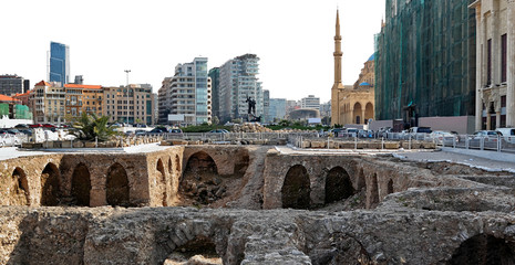 Downtown Beirut- ancient archeology and modern skyline