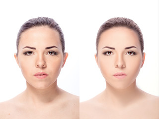 woman,  before and after retouch