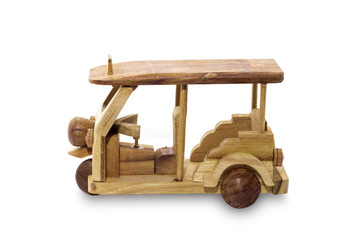 Thailand three wheel native taxi (Tuk Tuk) wood model isolated o